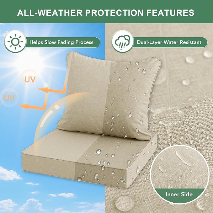 Summsun Patio Chair Cushions 22 x 22 Inch, Faux Linen Outdoor Furniture Cushions - Image 3