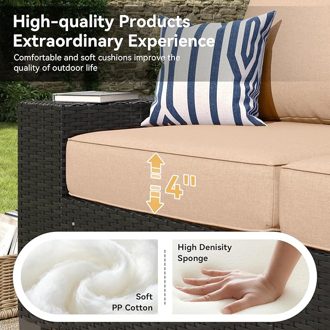 Aoxun Patio Furniture Set, Widen Armrests Wicker Outdoor Sectional - Image 3