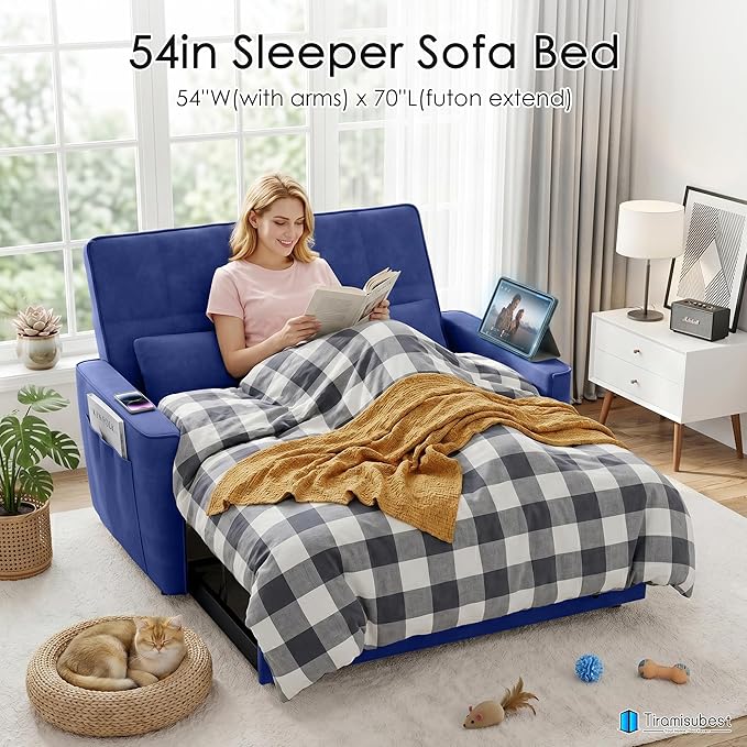 54'' Sleeper Sofa Bed, Convertible Pull Out Couch Futon - Image 3