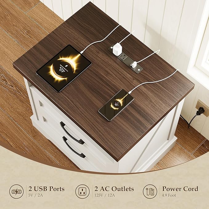 AODK 24 Inch Farmhouse Nightstand Set of 2, Bedside Tables - Image 3