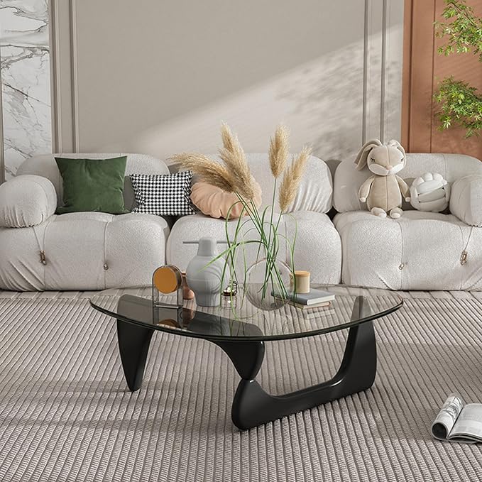 EASYSOUL Modern Glass Coffee Table, 44.88" D x 32.28" W x 15.75" H, Abstract by EASYSOUL
