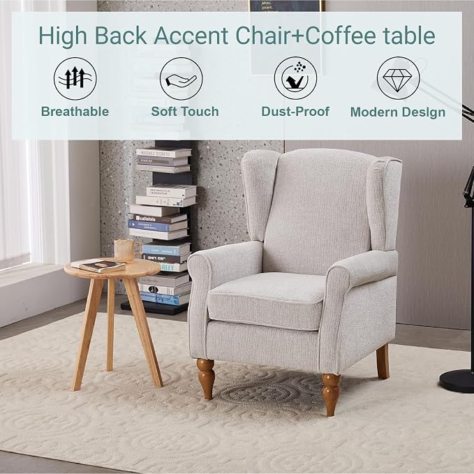 Mid-Century High Wingback Chair, Modern Fabric Accent Chair Armchair - Image 6