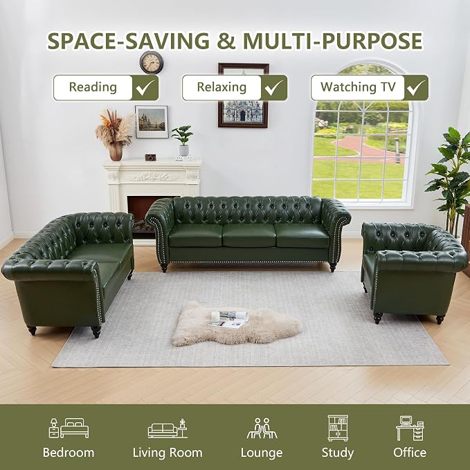 QHITTY 2 Piece Living Room Set, Sectional Chesterfield Sofa Chair Contemporary - Image 8