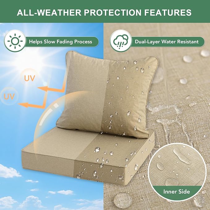 Summsun Outdoor Chair Cushions 22 x 22 Inch, Faux Linen Patio Furniture Cushions - Image 3