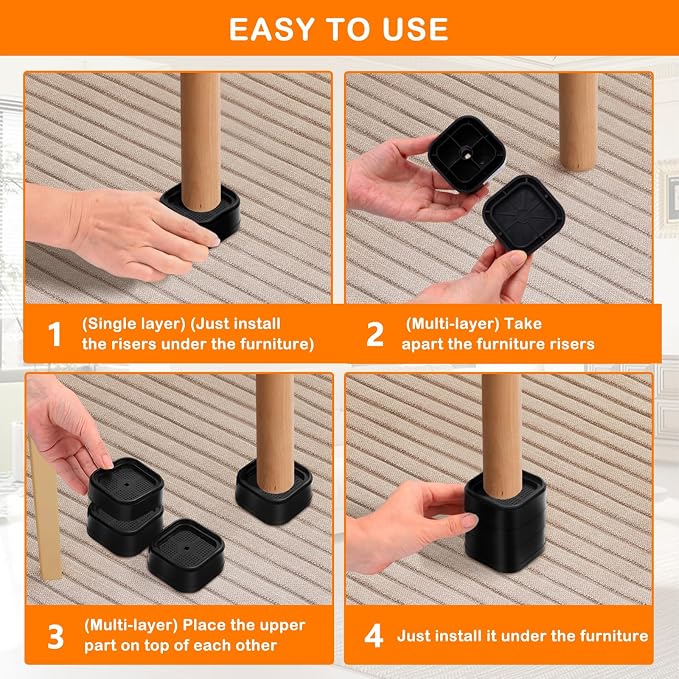 shouwuhho 4 Pack Furniture Risers Adjustable Bed Risers Heavy Duty Lifts Height - Image 7