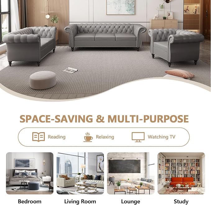 QHITTY 2 Piece Living Room Set, Sectional Chesterfield Sofa Chair Contemporary - Image 6