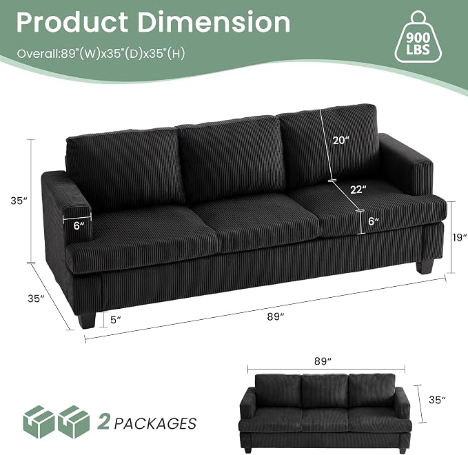 YOUDENOVA 3 Pieces Corduroy Couch Set - Image 2