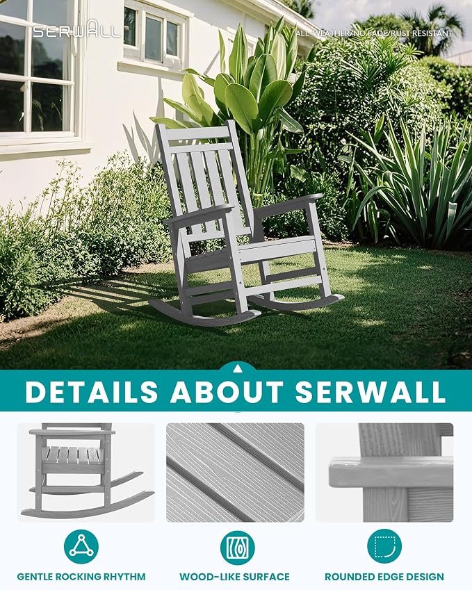 SERWALL Oversized Outdoor Rocking Chair Set of 4, HDPE Rocker - Image 3