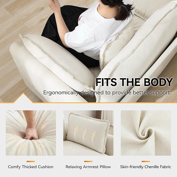 111'' Sectional Cloud Deep Seat Couch, Modern Comfy Chenille L Shaped Sectional - Image 4