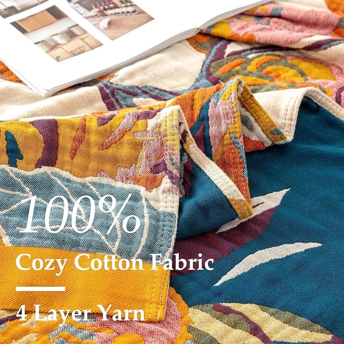 LUTBM King Throw Blanket for Bed 100% Cotton Boho Soft Rustic Quilt Butterfly - Image 6