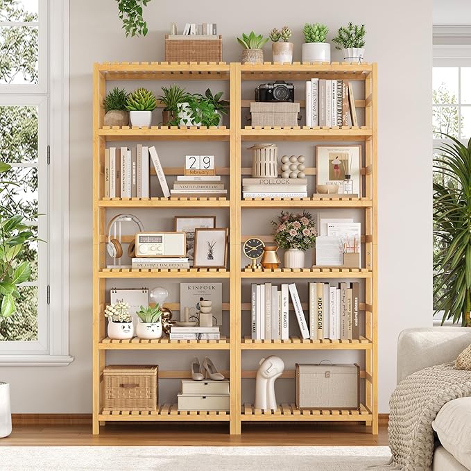FOTOSOK 6-Tier Bamboo Shelf, Bamboo Bookcase - Image 5