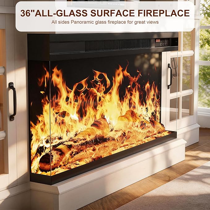 MXV 80" Fireplace TV Stand, 3-Sided Glass Fireplace and Modern Entertainment - Image 4