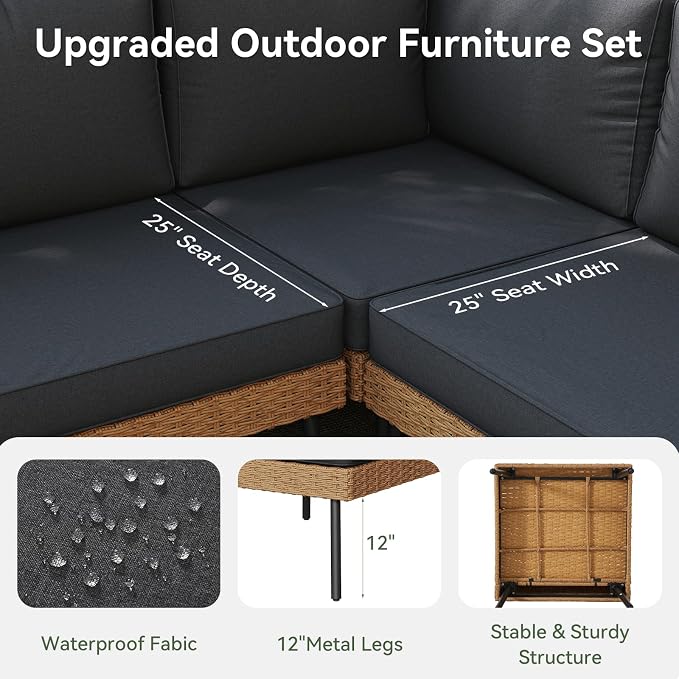 Aoxun 10 Piece Patio Furniture Set, 10 Seats Outdoor Sectional Sofas - Image 4