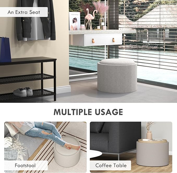 HOMCOM Round Storage Ottoman - Image 7