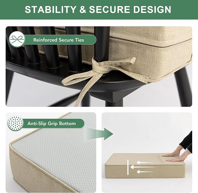 Summsun Outdoor Chair Cushions Set of 2, Faux Linen Patio Furniture Cushions - Image 4