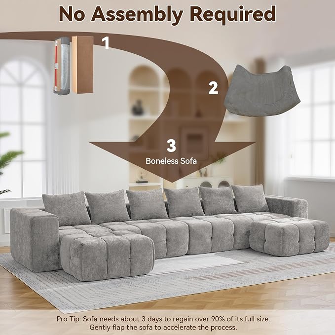 160" Boneless Couch, Oversized Cloud L Shaped Couch, Modular Sectional Sofa - Image 6