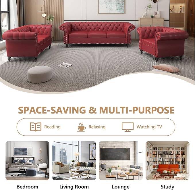 QHITTY 3 Piece Living Room Set, Sectional Chesterfield Sofa Chair Contemporary - Image 6