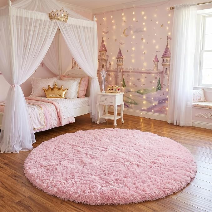 Amdrebio Light Pink Round Circle Rug 4Ft - Image 8