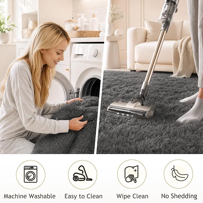 Ophanie 2x4 Small Rug Upgrade Non Slip Throw Bedside Area Rugs, Fluffy Soft - Image 3