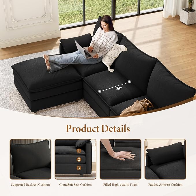 Vesgantti 101" V-Shaped Corner Couch Sectional, 7 Seat Customizable Modular - Image 4