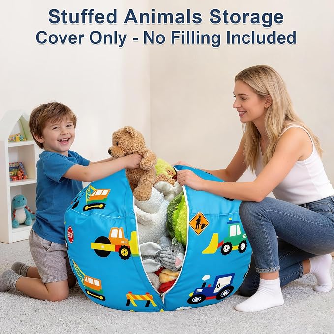 Lukeight Construction Stuffed Animals Storage Bean Bag Chair Cover - Image 2