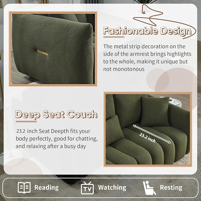 Antetek Set of 3 Teddy Sofa for Living Room, Modern 2 Units Deep Seat Sofa - Image 6