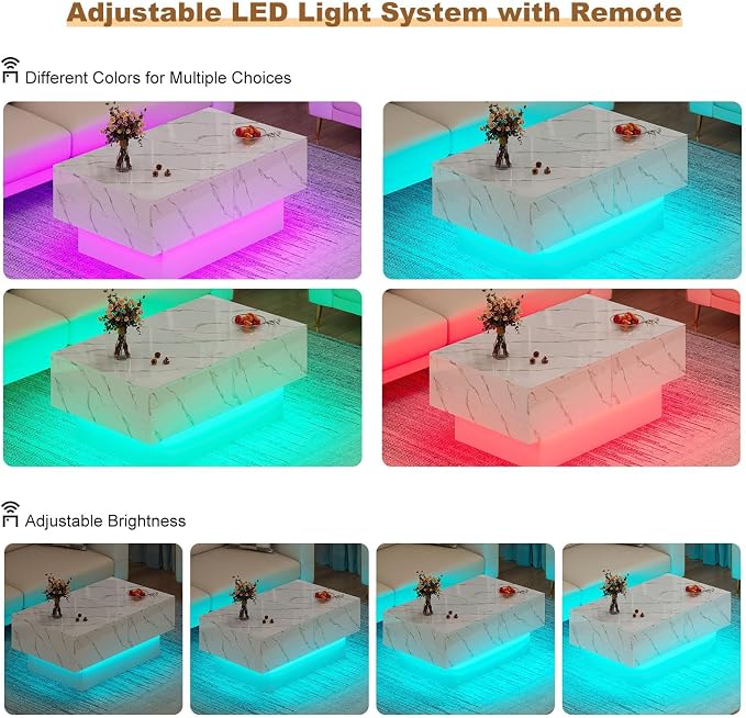 HedoAjim White Marble LED Coffee Table - Image 9