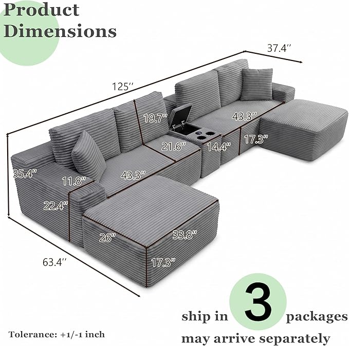 125" Oversized Sectional Couches - Image 2