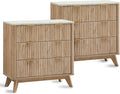 T4TREAM Fluted 3 Drawers Nightstand Set of 2, Oversized Extra Large Modern Side by T4TREAMFurniture