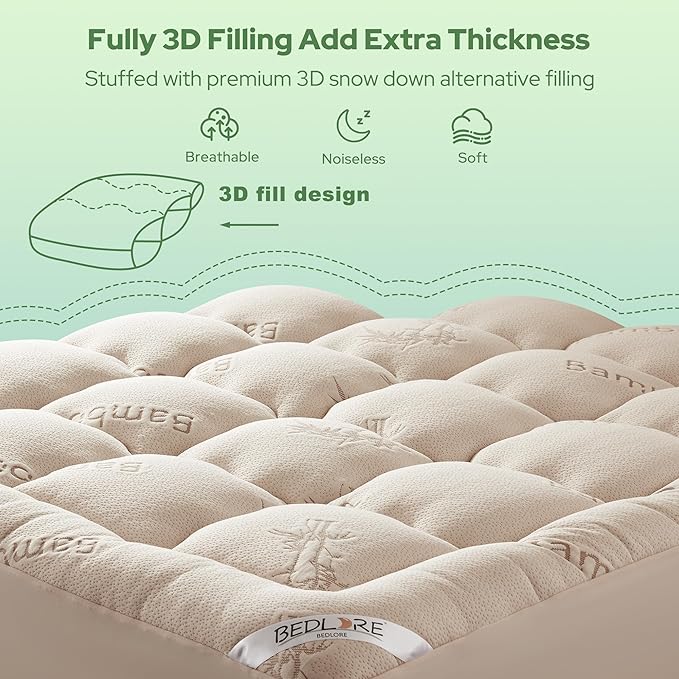 BEDLORE Queen Mattress Topper Viscose Derived from Bamboo, Thick Pillow Top - Image 5