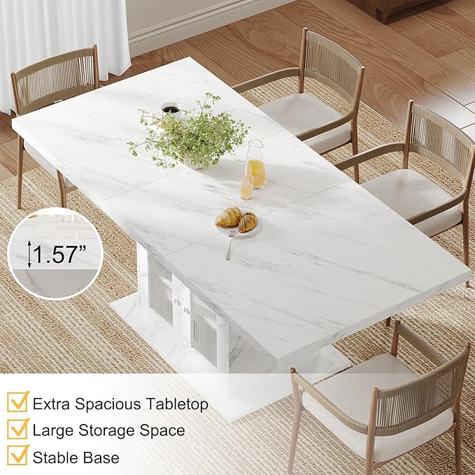 HSH Dining Table for 4–6, Wood Rectangle Dinner Table - Image 6