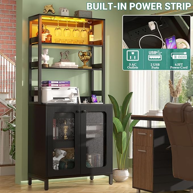 Aheaplus Bar Cabinet with Power Outlets, Coffee Bars Station - Image 4