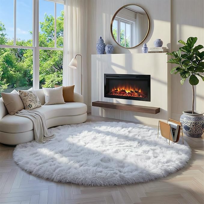 White Round Rug 6Ft for Bedroom, Circular Circle Area Rugs for Living Room - Image 3