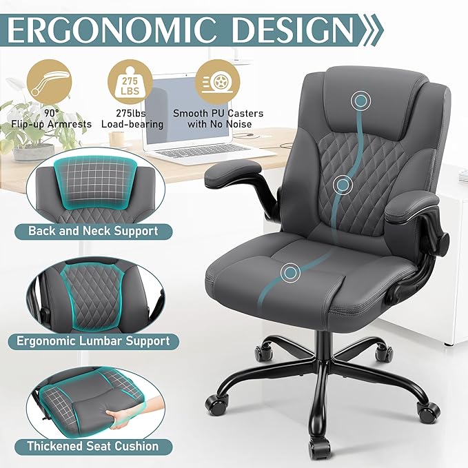 Leather Office Chair, PU Home Computer Desk Chairs - Image 6