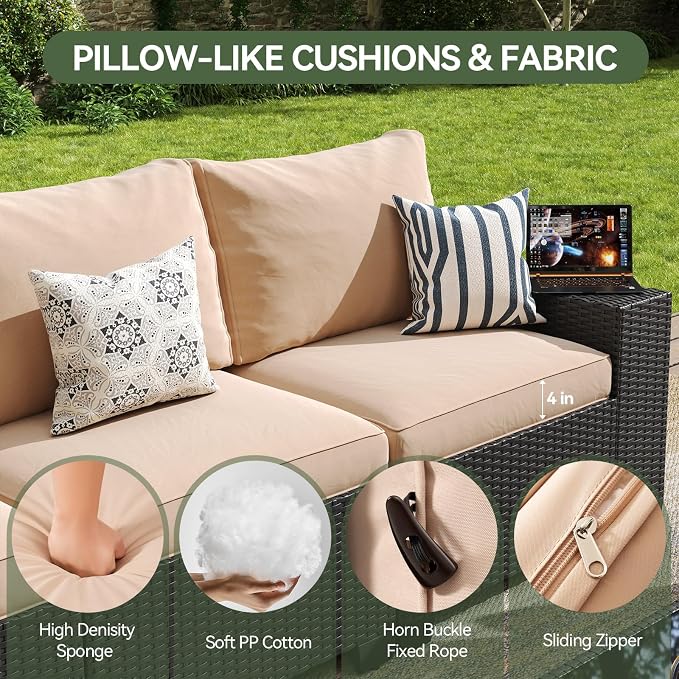 Aoxun Patio Furniture Set, Widen Armrests Wicker Outdoor Sectional - Image 4
