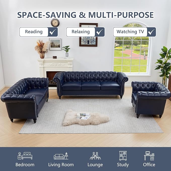 QHITTY 2 Piece Living Room Set, Sectional Chesterfield Sofa Chair Contemporary - Image 8