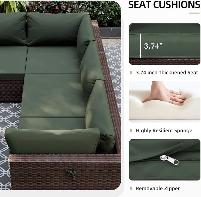 UPHA 7 Pieces Patio Furniture Sets, Wicker Outdoor Sectional Sofa Couch - Image 5