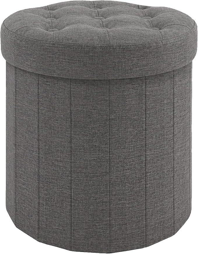 CAROLMADE Round Storage Ottoman, Linen Folding Footrest Stool by CAROLMADE