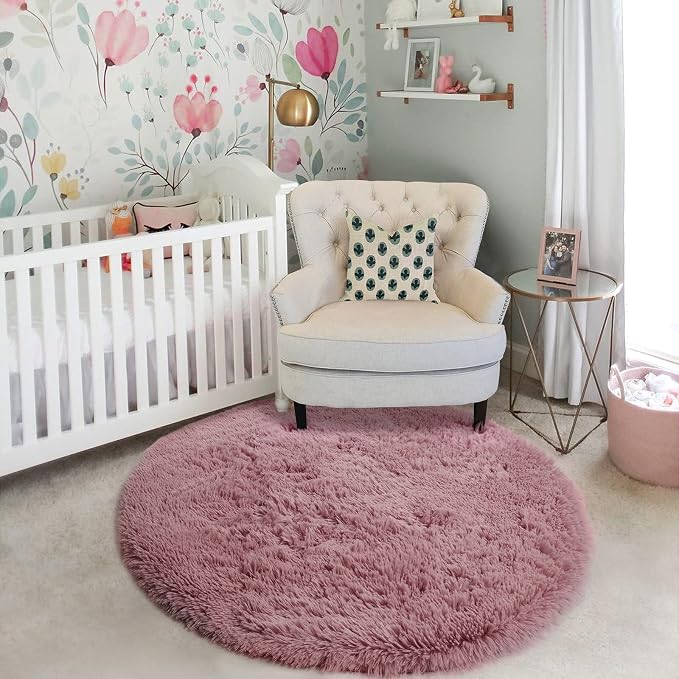 Amdrebio Blush Fluffy Round Rug 4Ft - Image 8