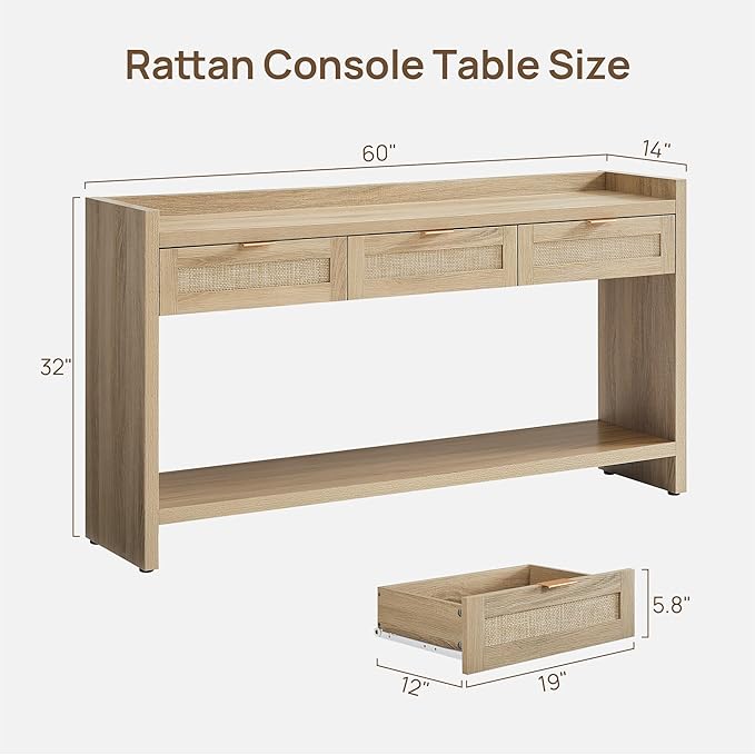 SICOTAS Rattan Console Table for Entryway - Image 2