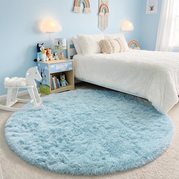 Amdrebio Light Blue Round Area Rug 4Ft - Image 3