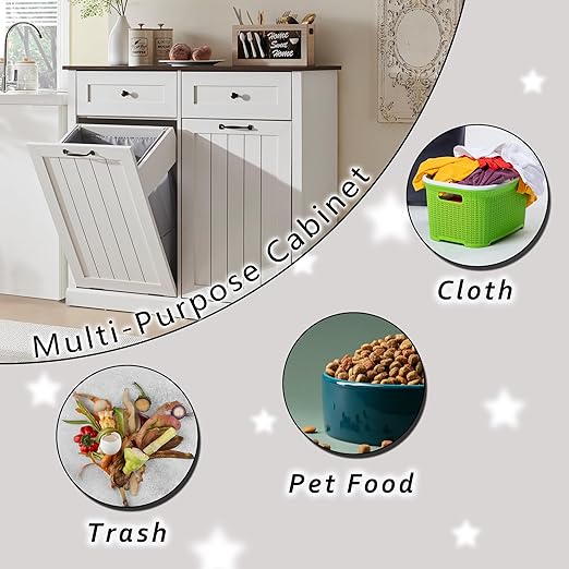 IFGET Double Tilt Out Trash Cabinet, 20 Gallon Farmhouse Laundry Hamper Cabinet - Image 4
