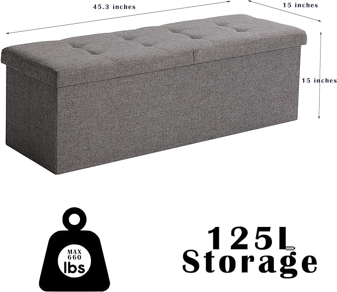 45.3 Inches Storage Ottoman Bench Foldable Seat Footrest Shoe Bench End of Bed - Image 3