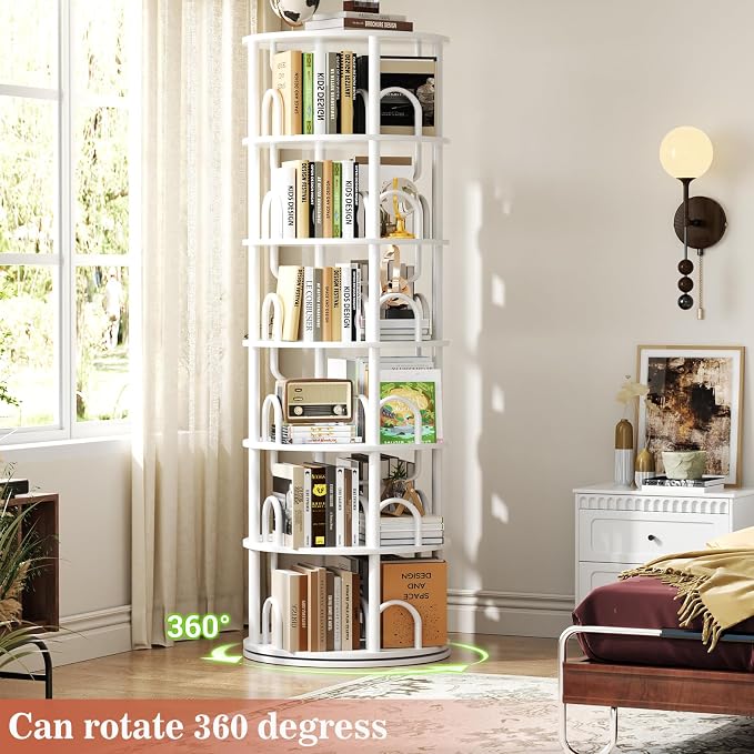 Aheaplus 6 Tier Rotating Bookshelf Tower, Revolving Bookcase, 360° Round - Image 6