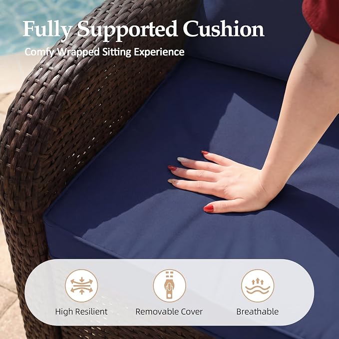 UPHA 5 Pieces Patio Furniture Sets, Wicker Outdoor Loveseat Sofa Set - Image 8