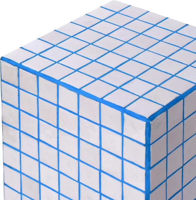 JONATHAN Y Callista White/Blue Modern Ceramic Tiled Cube Side Table, 18-Inch - Image 4