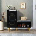HLR Storage Bench with Glass Door&Shelf, Modern Entryway Shoe Cabinet Bench by HomeDeservesaRelaxLiving