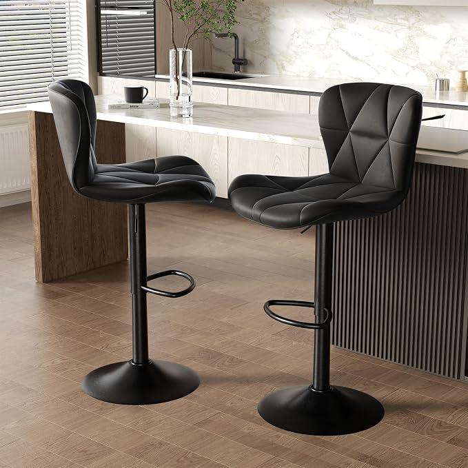 Nalupatio Modern Bar Stools Set of 2, Adjustable Faux Leather Upholstered - Image 6