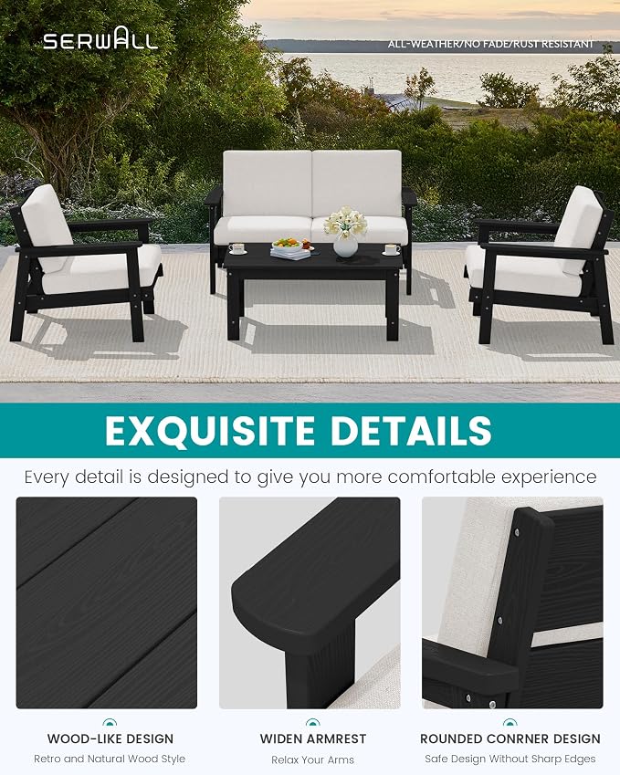 SERWALL HDPE Outdoor Patio Loveseat, All Weather Wood-Like Outdoor Sofa HDPE - Image 7