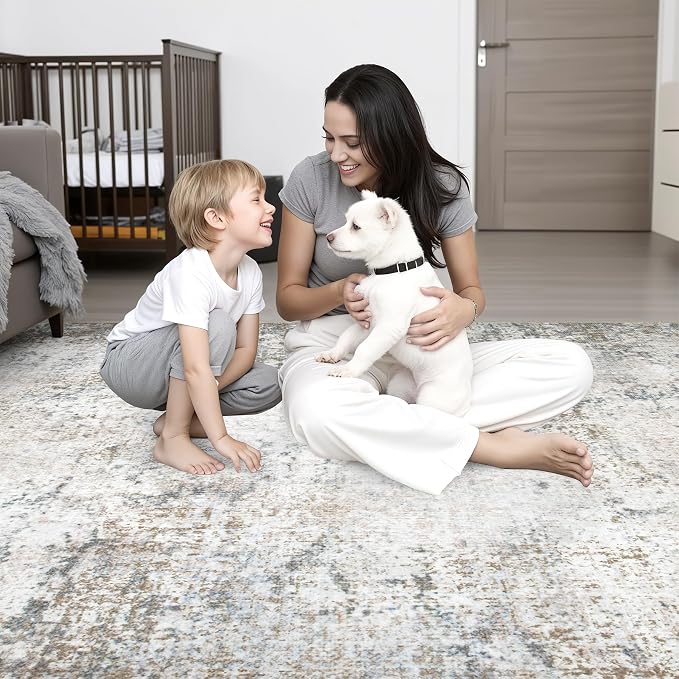 8x8 Area Rug Living Room Rug: Washable Modern Abstract Soft Thin Rug Indoor - Image 8